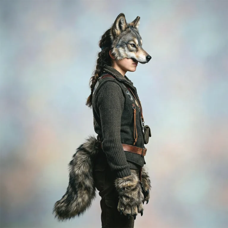 Chica con disfraz therian lobo
